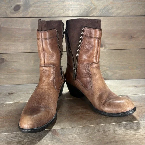 born mila womens size 6.5 shoes brown leather heel pull on comfort boots - Picture 3 of 10